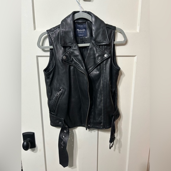 Madewell 💯 Leather Moto zip up button buckle Vest - Picture 7 of 8